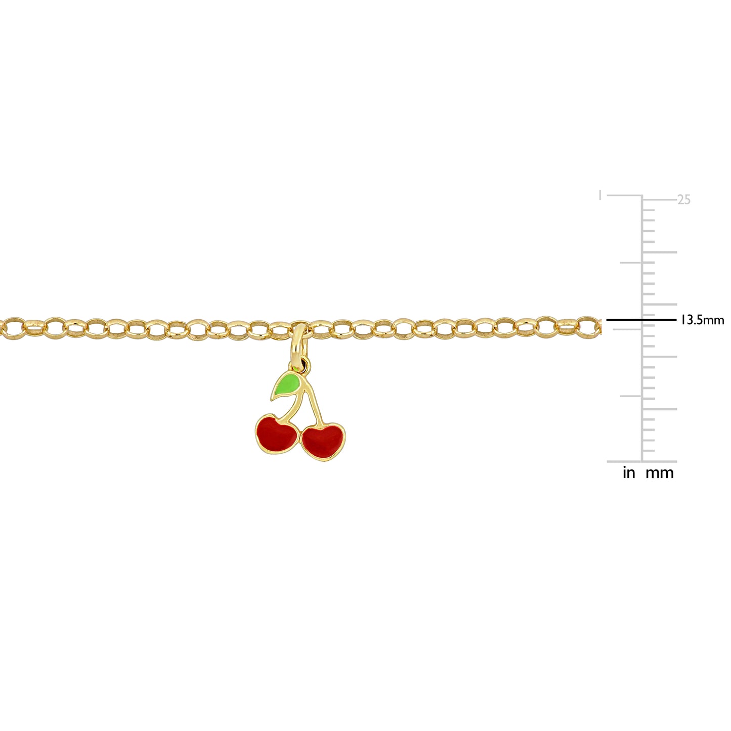 White and red kids enamel cherry charm link bracelet in yellow plated sterling silver - 6.5+1 inch