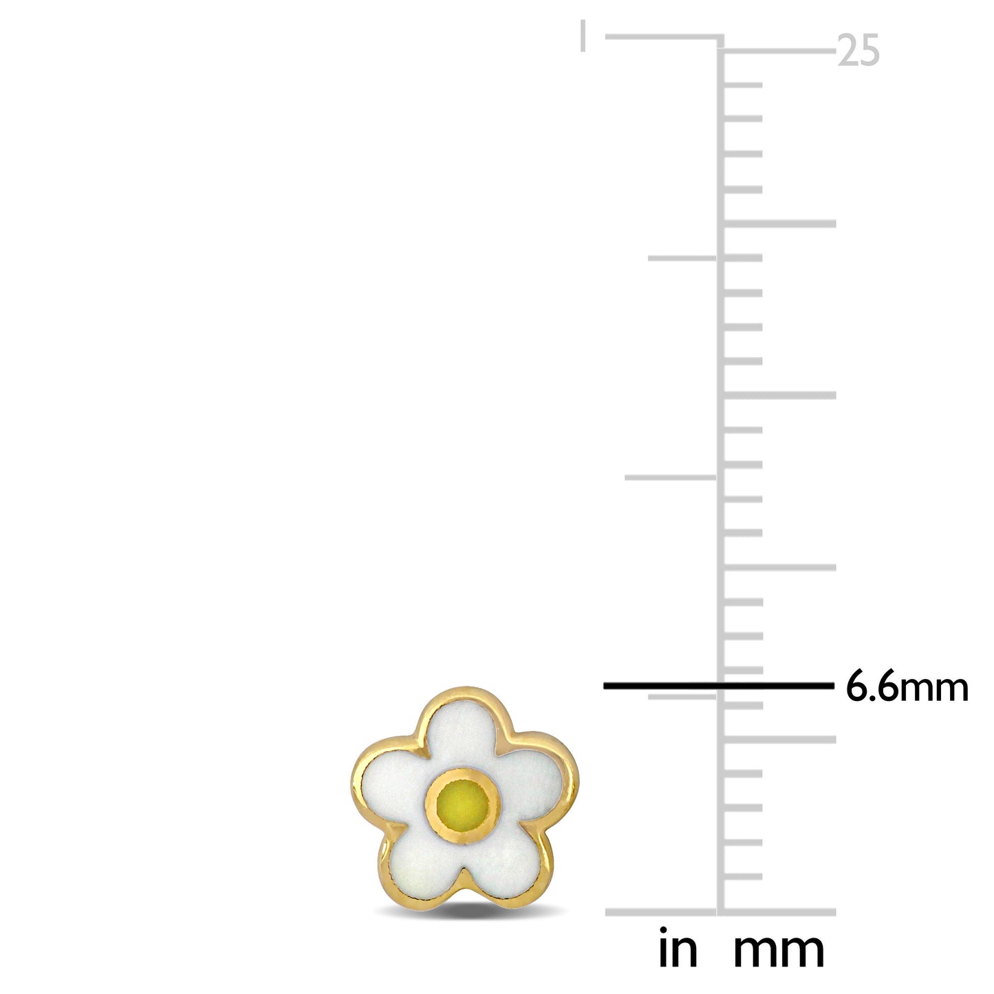 Kid's White Enamel Flower Design Stud Earrings 14K Yellow Gold