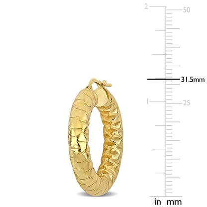  31.5 MM Diamond cut hoop earrings in yellow plated sterling silver