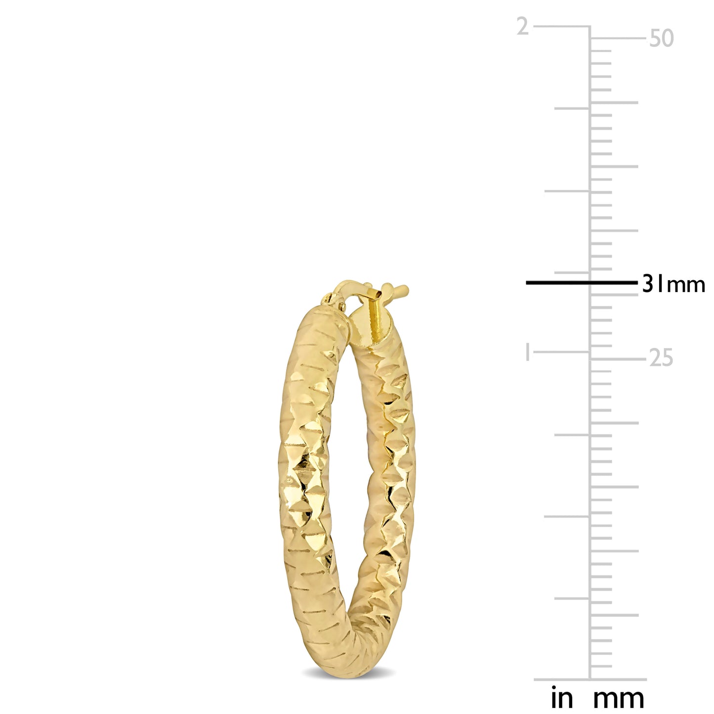 31 MM Diamond cut hoop earrings in yellow plated sterling silver