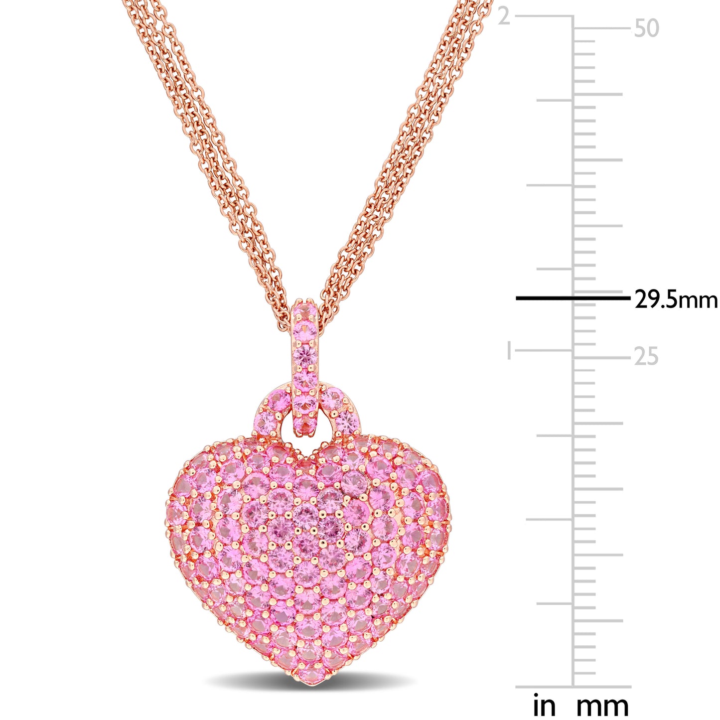 3 1/2 CT TGW Created Pink Sapphire Heart Pendant With Chain Pink Silver