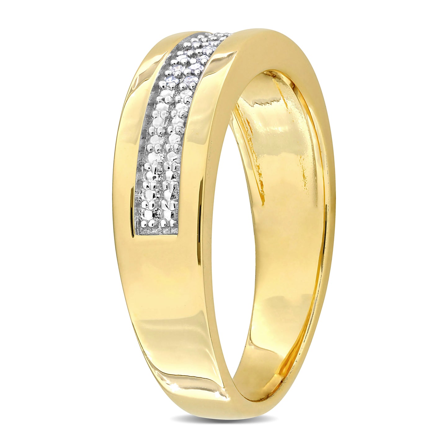 1/10 CT TDW Diamond Men's Double Row Anniversary Band In Yellow Plated Sterling Silver