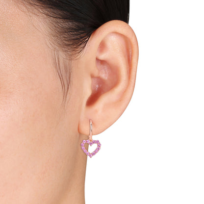 2 3/8 TGW Pink Sapphire Open Heart 2 Piece Set Earrings and Necklace 10K Gold