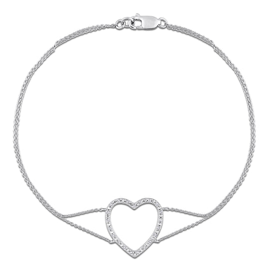 Diamond Open Heart Chain Bracelet In 10K White Gold