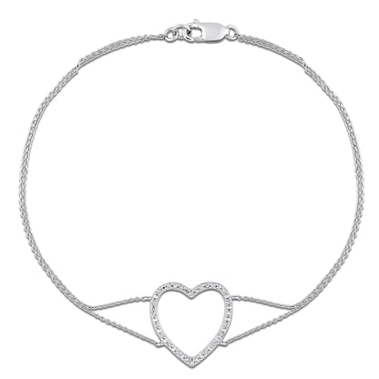 Diamond Open Heart Chain Bracelet In 10K White Gold