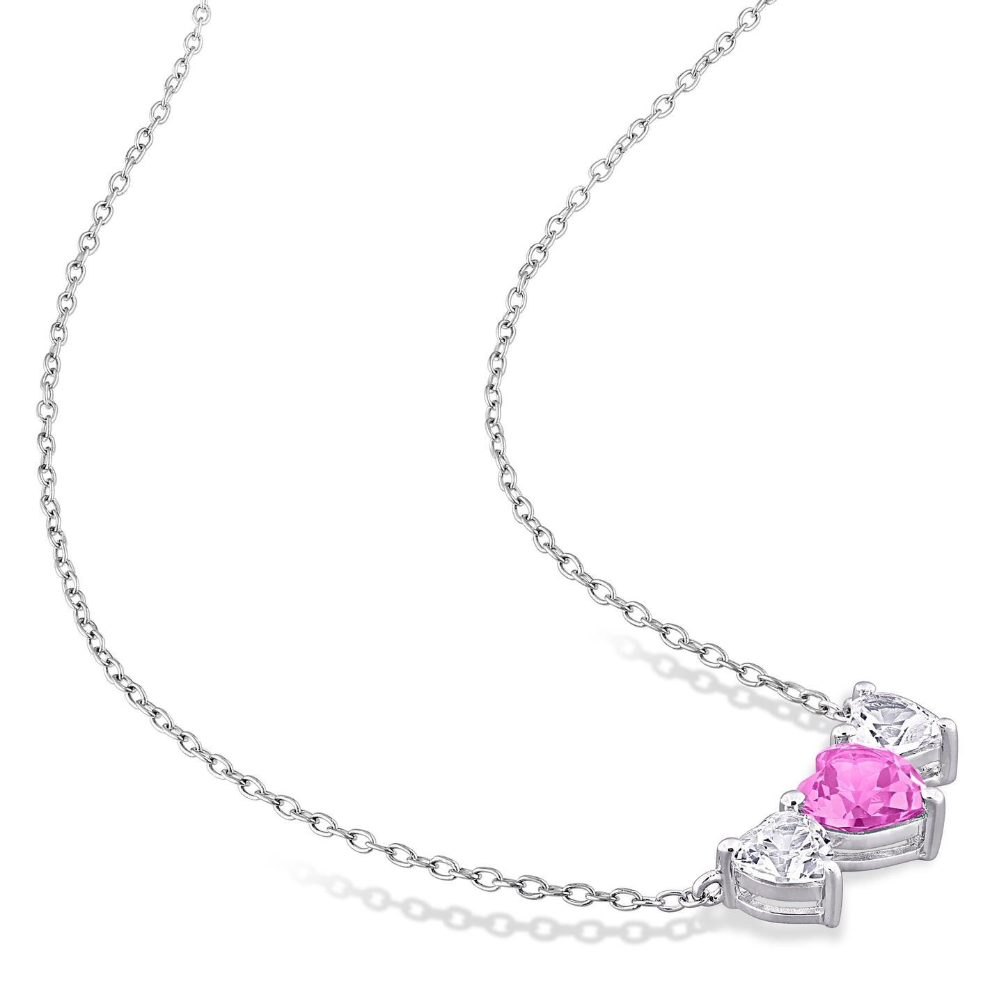 2 5/8 CT TGW Created Pink Sapphire Created White Sapphire Fashion Pendant With Chain Silver