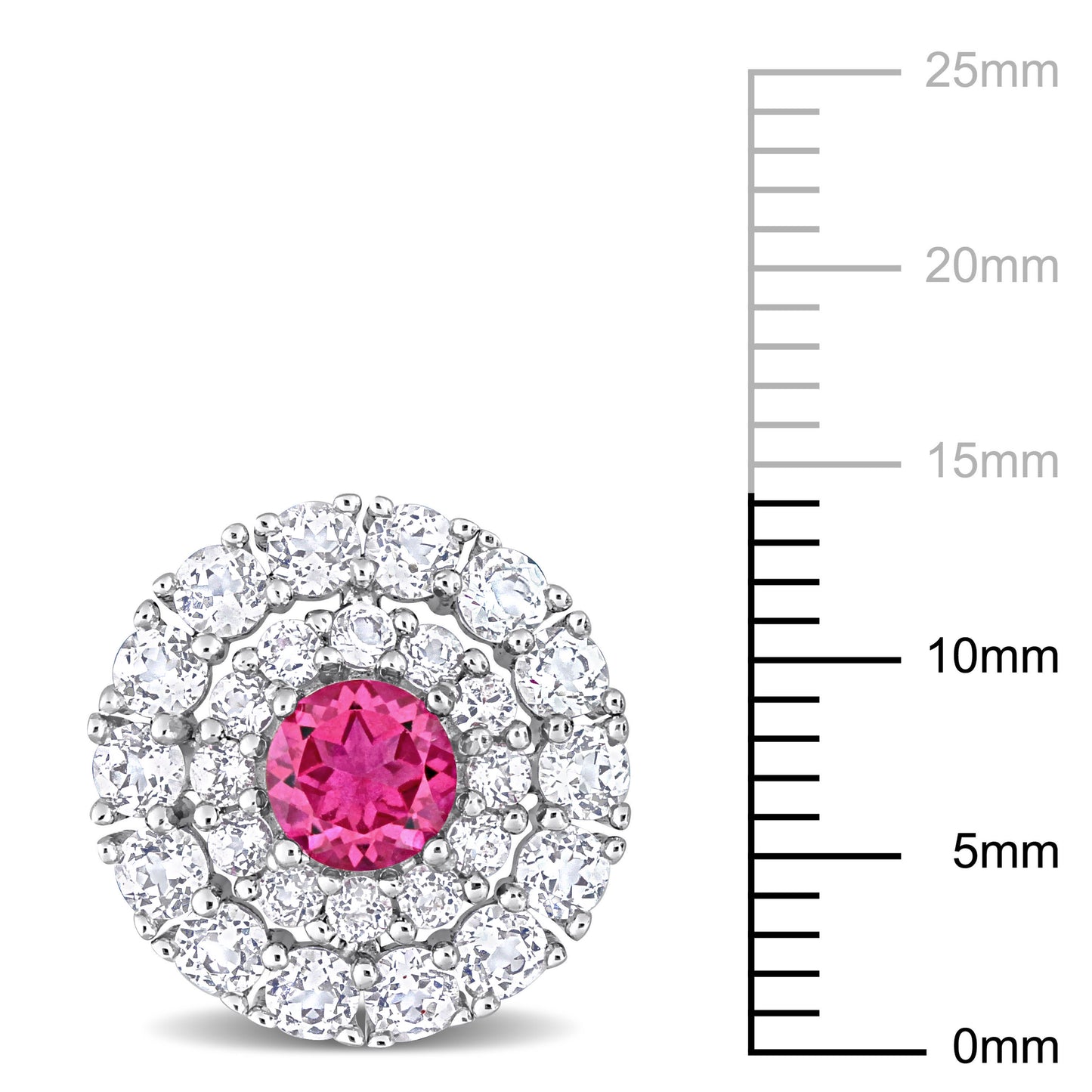 Pink and White Topaz Double Halo Stud Earrings