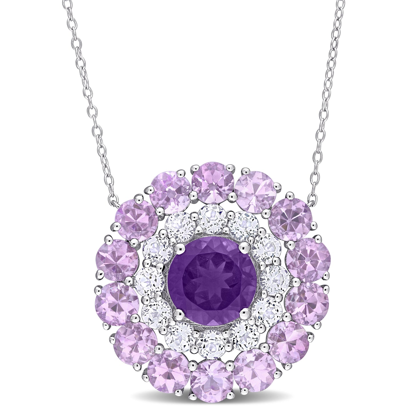 Double Halo Necklace In Amethyst-Africa Amethyst and White Topaz
