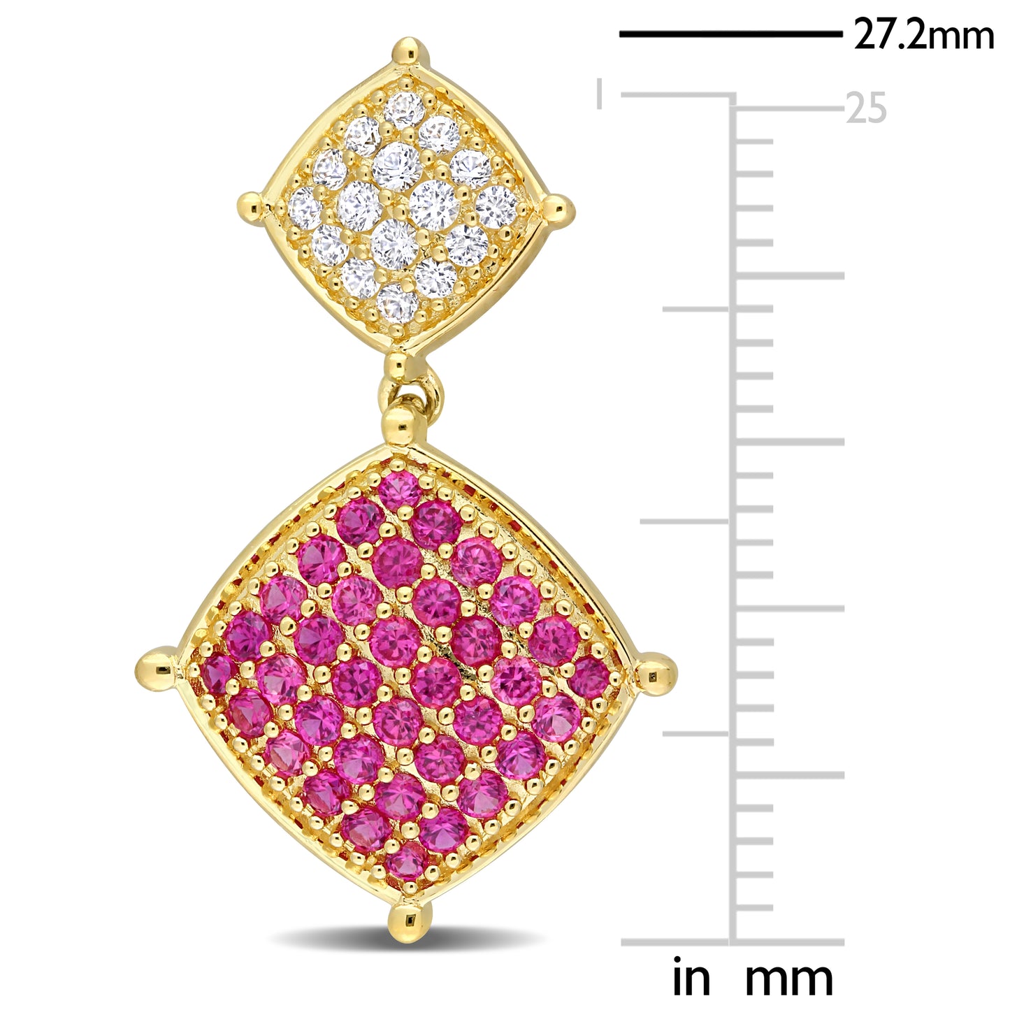 Created White Sapphire Created Ruby Square Drop Earrings