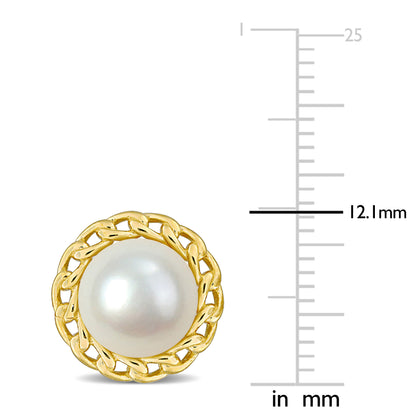 8-8.5MM Cultured Freshwater Pearl Halo Link Studs Earrings