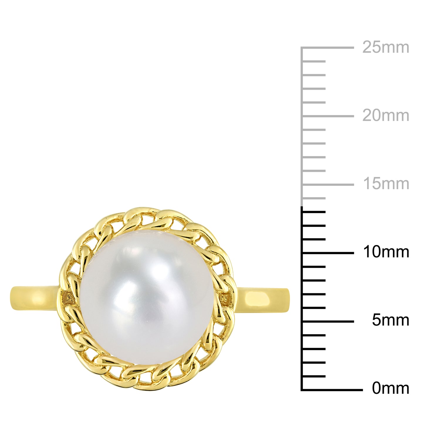 9-9.5Mm Cultured Freshwater Pearl Halo Link Ring In Yellow Plated Sterling Silver