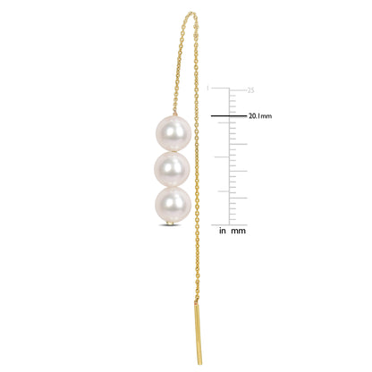 6-6.5MM Cultured Freshwater Pearl Threader Earrings In 10K Yellow Gold