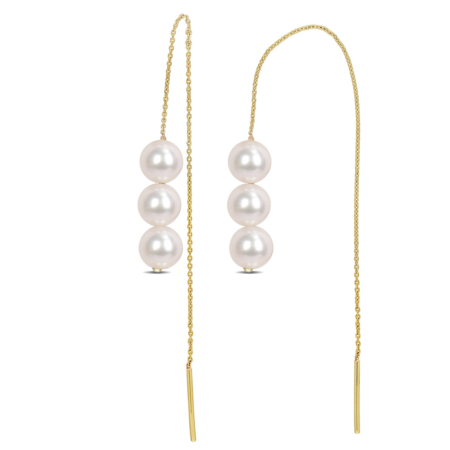 6-6.5MM Cultured Freshwater Pearl Threader Earrings In 10K Yellow Gold