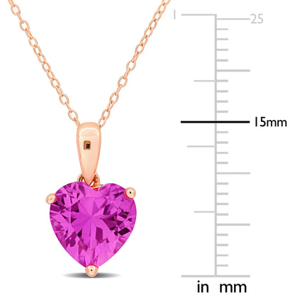 2 1/4 CT TGW CREATED PINK SAPPHIRE FASHION Pendant With Chain Pink Silver