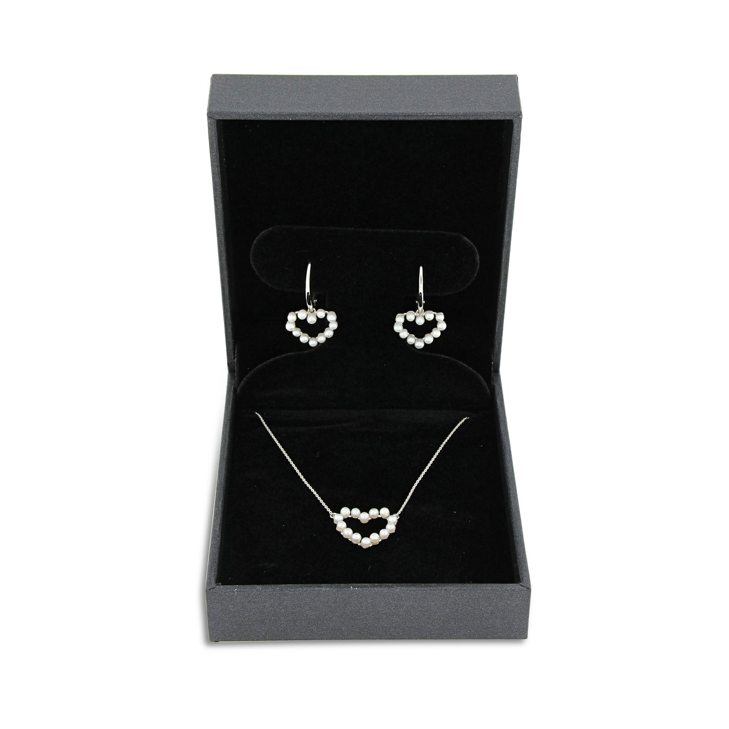 2-2.5MM 2 Piece Set Freshwater Pearl Open Heart Earrings and Necklace 14K Gold