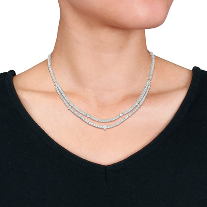 Created White Sapphire Two-Layer Necklace In Sterling Silver