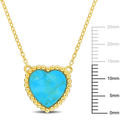 Heart Shape Created Turquoise Necklace With Beaded Halo