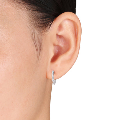 1/3 CT DEW Created Moissanite Heart Hoop Earrings In Sterling Silver