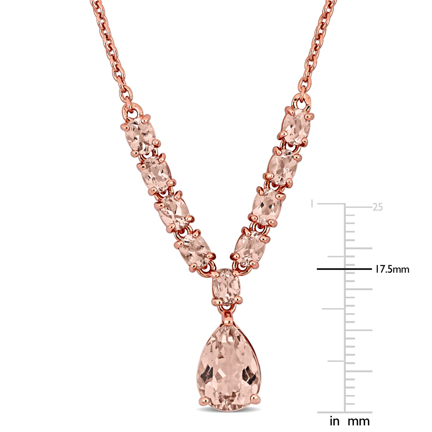 Lariat Morganite Rose Silver Necklace