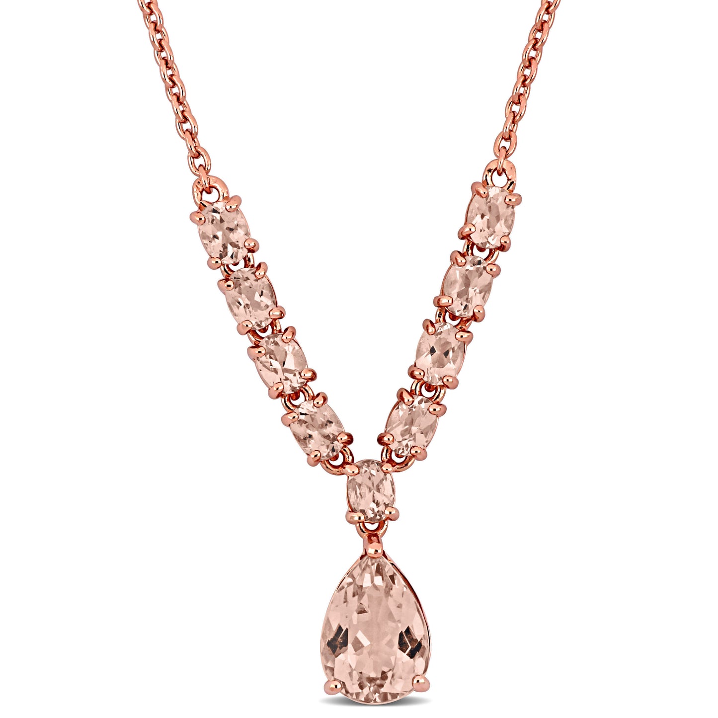 Lariat Morganite Rose Silver Necklace