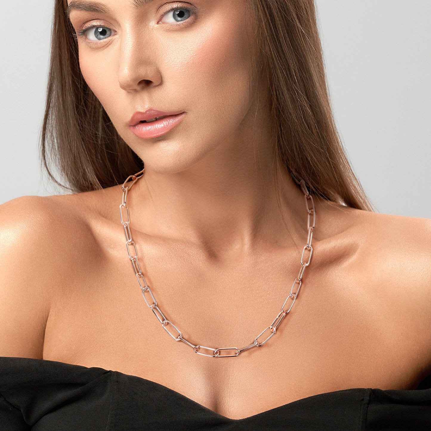 6MM Paperclip Necklace Rose Silver