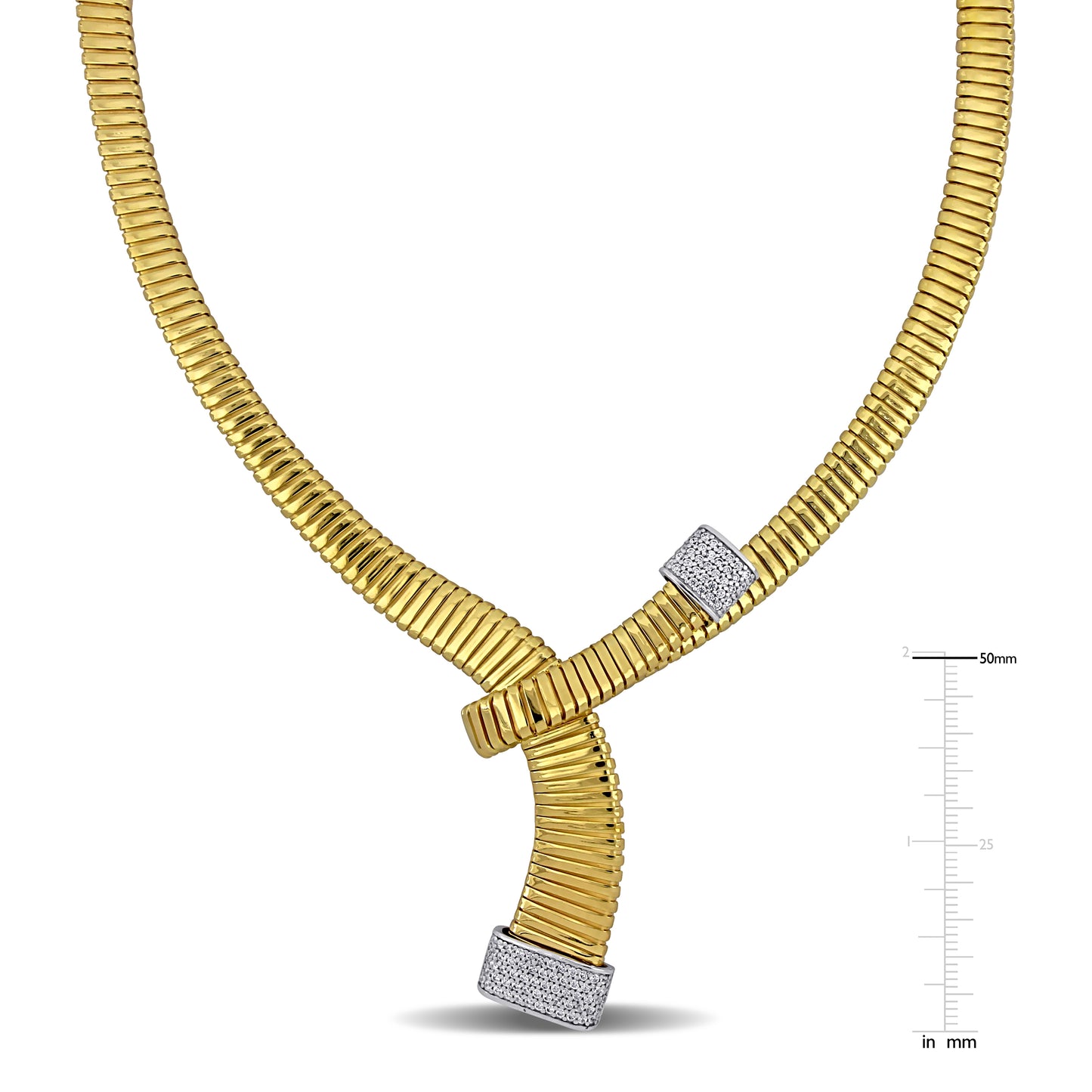 Omega Cubic Zirconia Loop Necklace In Yellow And White Silver