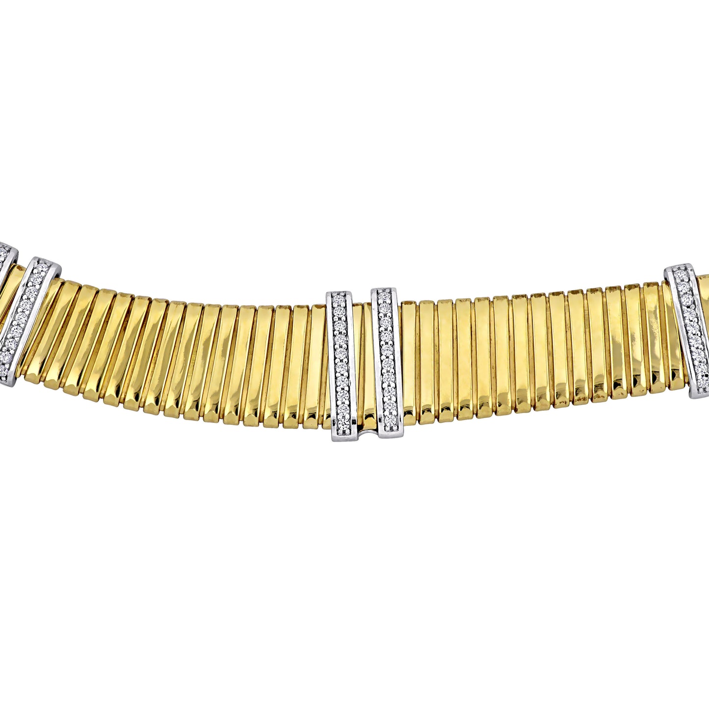 Cubic Zirconia Omega Style Necklace In Two-Tone Sterling Silver
