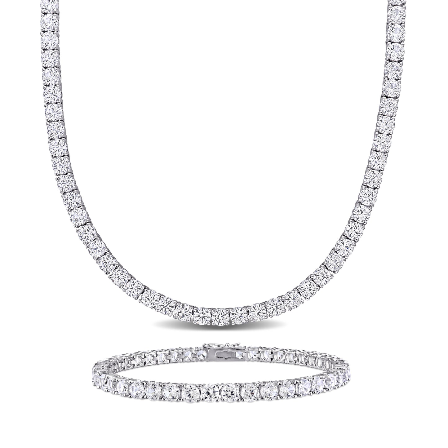 47 1/4 ct TGW Created white sapphire silver bracelet & necklace set