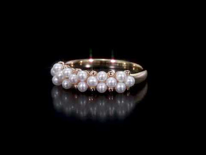 2-2.5 mm White cultured freshwater pearl semi-eternity ring in 14k yellow gold