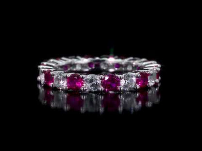 3 3/4 ct TGW Created ruby created white sapphire eternity ring silver