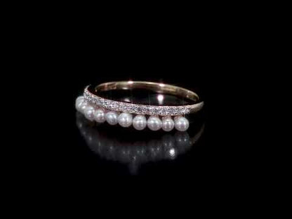 Half eternity pearl + diamond ring 14K gold