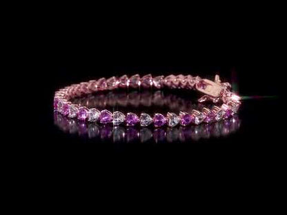 Pink and White Heart Cut Sapphire Bracelet in Rose Silver