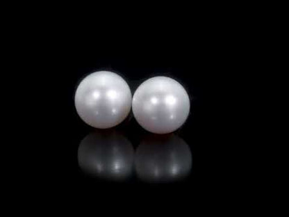9 - 9.5 MM White Freshwater Cultured Pearl Stud Earrings 14k Gold Yellow