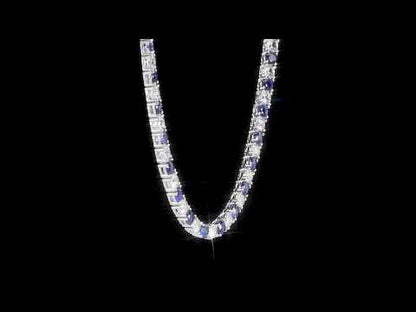 33 ct TGW Created blue sapphire and created white sapphire necklace silver white tongue and groove clasp length (inches): 17
