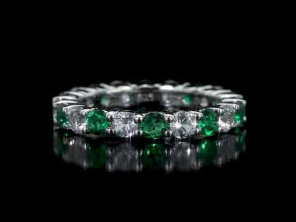 3 1/5 ct TGW Created emerald created white sapphire eternity ring silver