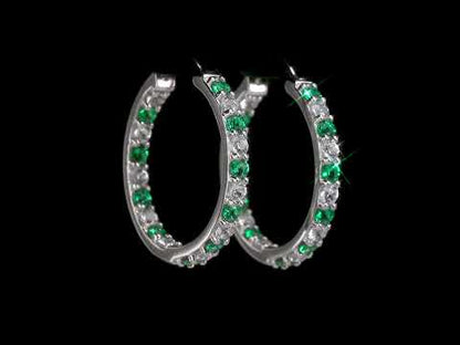 2 3/8 ct TGW Created emerald created white sapphire hoop earrings silver