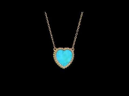 Heart Shape Created Turquoise Necklace With Beaded Halo