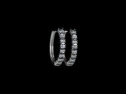 2 1/2 ct TGW Black spinel created white sapphire hoop earrings silver