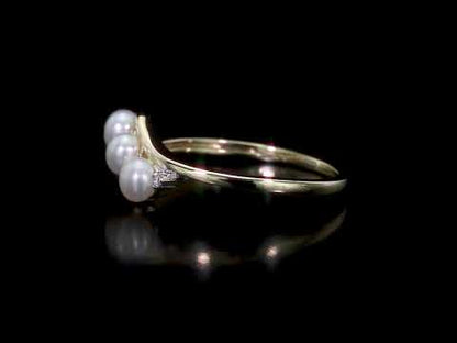 10k Yellow Gold Pearl Three Stone Bypass Ring