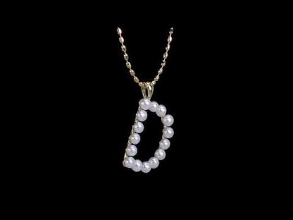 3.5 - 4 MM White Freshwater Cultured Pearl "initial" Pendant Yellow Silver with chain