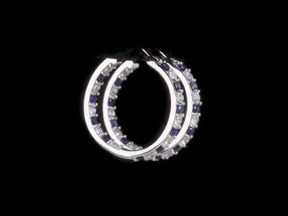 3.6 ct TGW Created white sapphire created blue sapphire hoop earrings silver