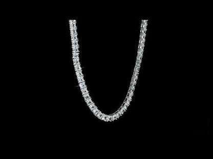 Men's 44 ct tgw 4MM tennis necklace, square cut sapphires, silver