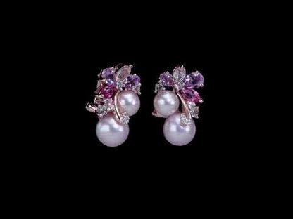 2 1/2 CT TGW Rose de France Pink Topaz White Topaz And Pink Freshwater Cultured Pearl Fashion Post Earrings Pink Silver 18KP Micron Plated
