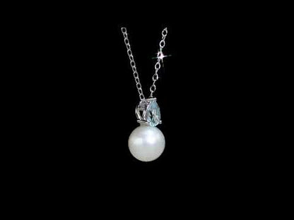 3/8 CT TGW Aquamarine And 8.5 - 9 MM White Freshwater Cultured Pearl Fashion Pendant With Chain Silver