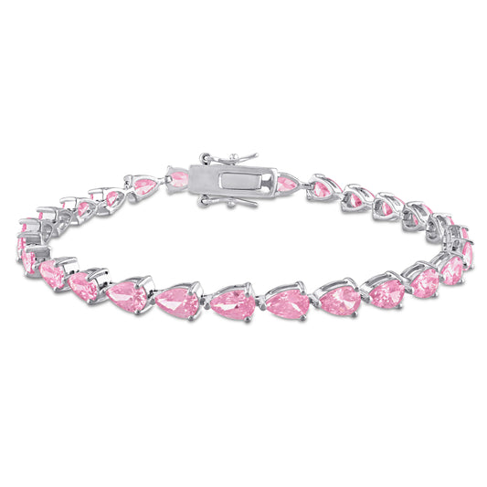 Triangle shape Created Pink Sapphire Tennis Bracelet