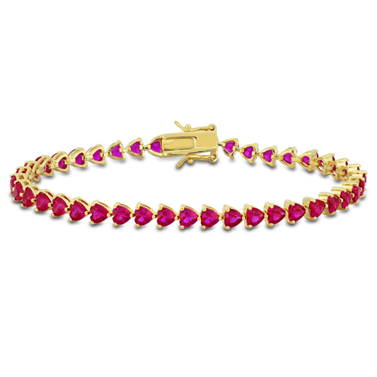 12 1/3 ct TGW Created ruby bracelet silver 18k yellow gold plated length (inches): 7.5