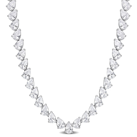 Created White Sapphire Pear Shape Tennis Necklace