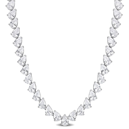 Created White Sapphire Pear Shape Tennis Necklace