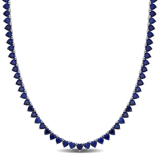31.2 ct TGW Created blue sapphire #31 necklace silver white tongue and groove clasp length (inches): 18