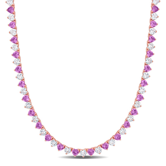 31.2 ct TGW Created pink sapphire and created white sapphire necklace silver 18k rose gold plated tongue and groove clasp length (inches): 18